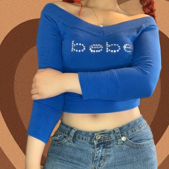 βSOLDβ π Bebe rhinestone off shoulder top - Picture 2 of 5